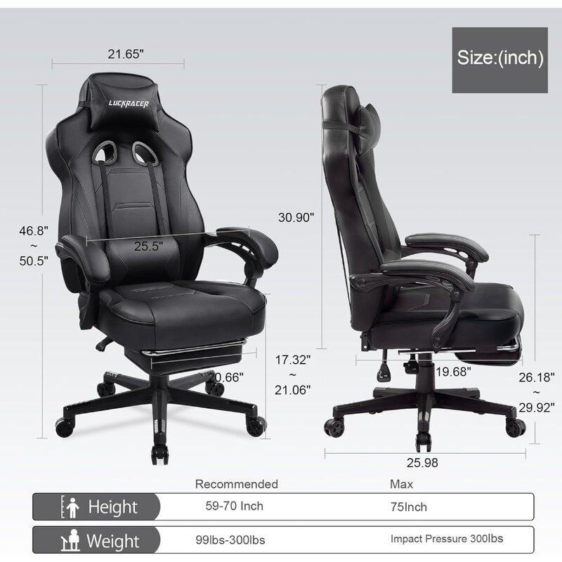 Computers piel stuhl mit Fuß stütze, ergonomischer großer und hoher Gaming-Stuhl pu Leder drehbare Lordos stütze esports Gaming-Stuhl