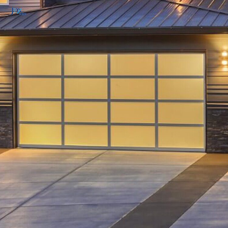 Puerta de garaje de vidrio para casa, puertas de garaje con marco de aluminio anodizado, Blanco claro, marrón, con paso, superventas