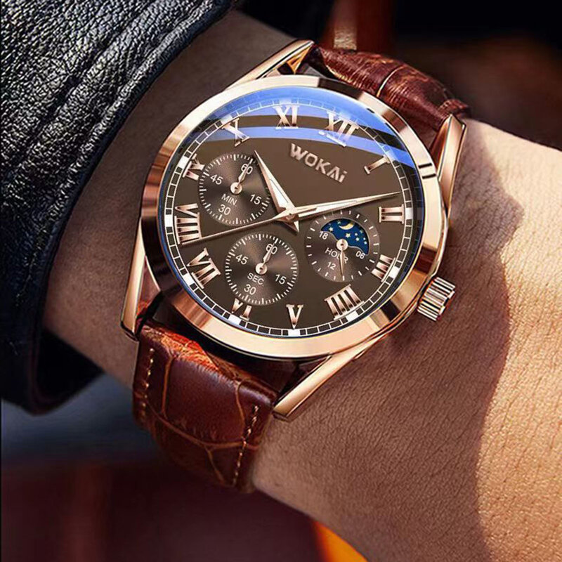 Jam Quartz bisnis tali kulit PU jam tangan Quartz kualitas harian cocok untuk hadiah kencan harian