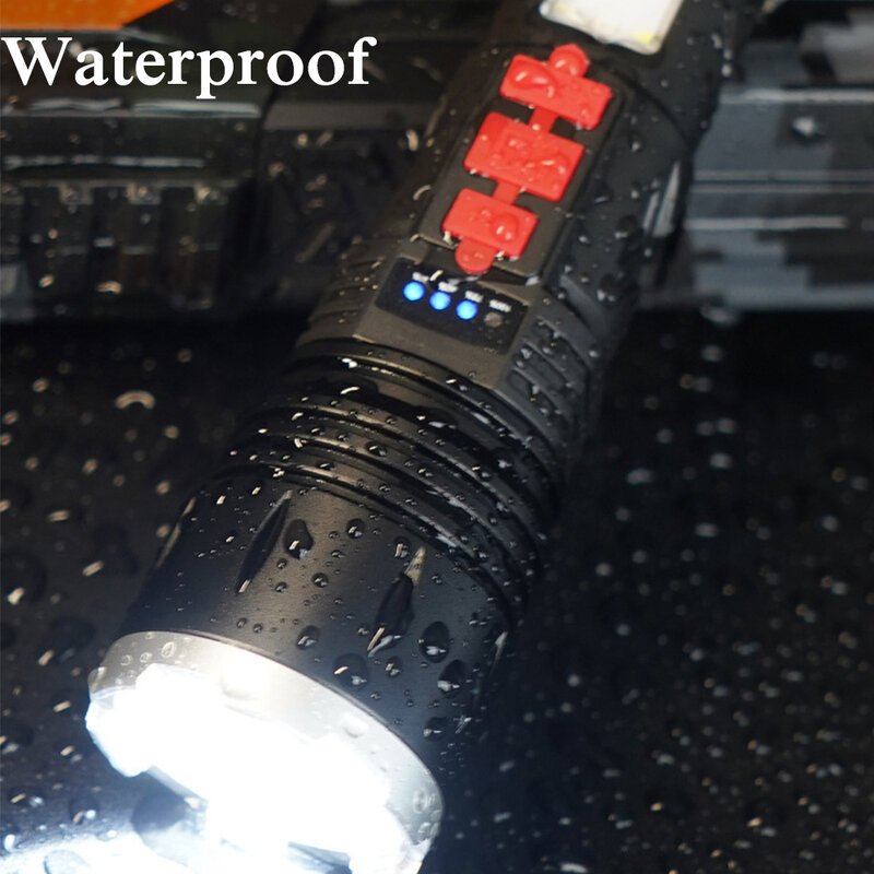 Linterna LED XHP50 DE ALTO Lumen, recargable por USB tipo C, resistente al agua, Zoom telescópico, linterna SOS