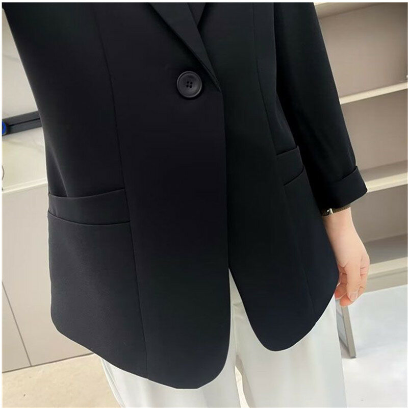 Jaqueta de blazer de escritório de mangas 3/4 feminina, casaco fino, fivela única, blazers casuais femininos, moda elegante, verão, novo, 2024