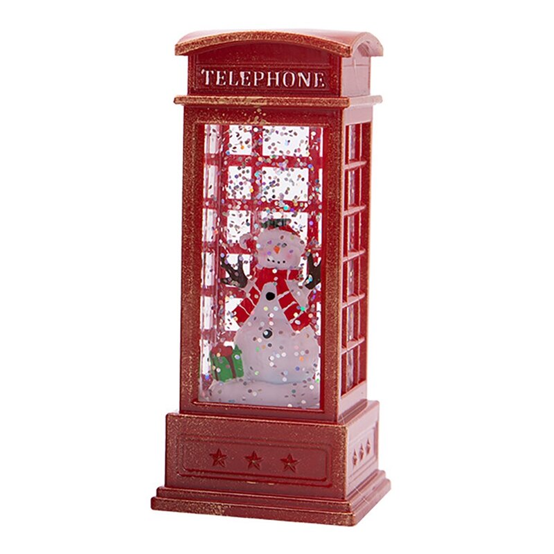 Linterna de Navidad con globo de nieve para niños, cabina telefónica de nieve brillante con agua para Festival