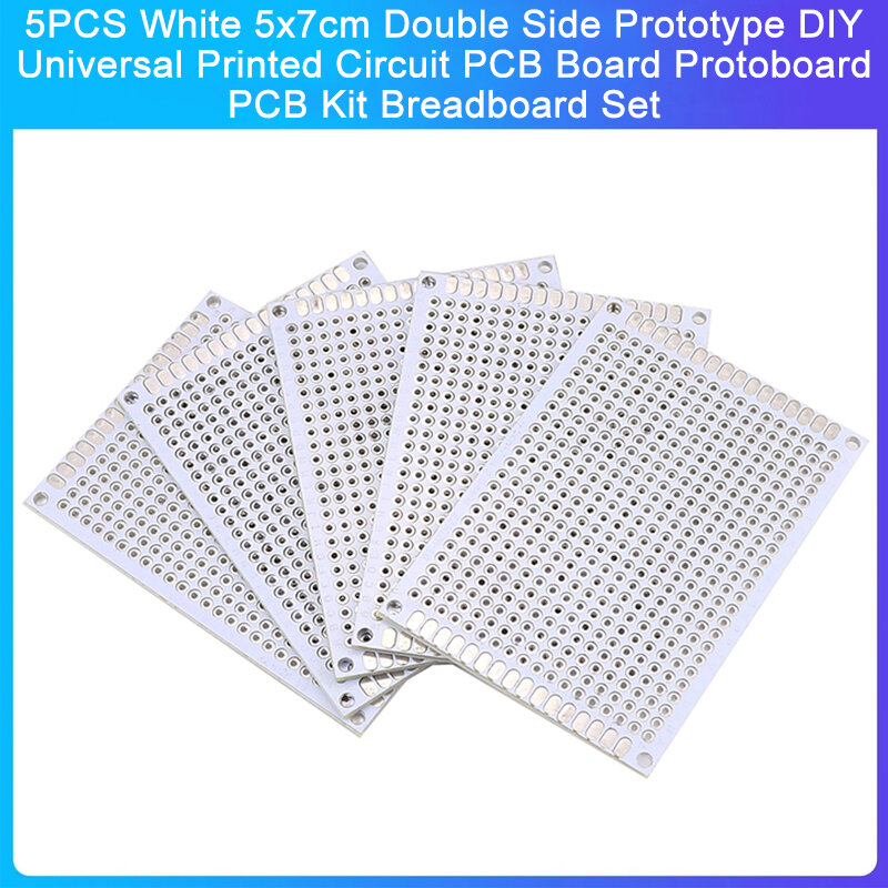 5PCS White 5x7cm Double Side Prototype DIY Universal Printed Circuit PCB Board Protoboard PCB Kit Breadboard Set