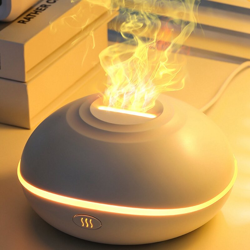 Humidifier Mist Type Mini Air 3D Simulation Flame Humidifier Can Add Aromatherapy USB Plug-In 15.2X15.2X7.7Cm White