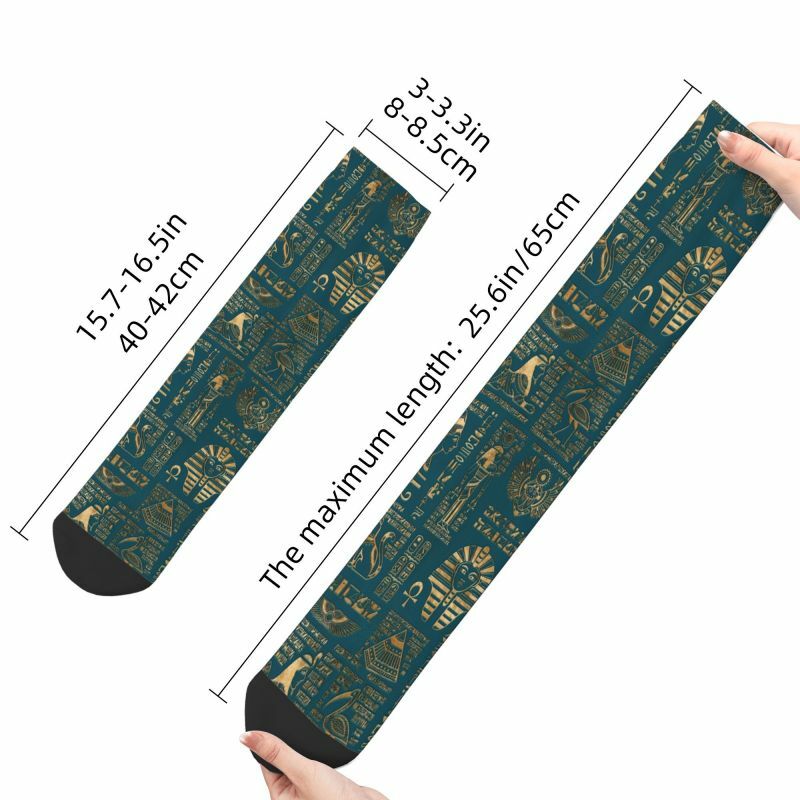 Calcetines con estampado de jeroglífos egipcios para hombre y mujer, medias elásticas con diseño de arte del Antiguo Egipto para verano, otoño e invierno, novedad