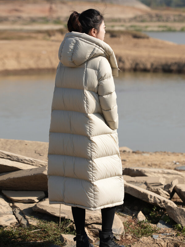 Zima 2023 długa, za kolano dół kurtki damskie 95% biały puch gęsi płaszcz zagęszczony i odporne na zimno