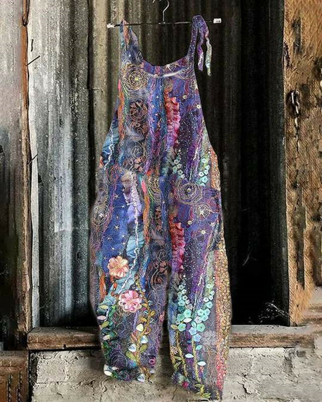 ชุดรอมเปอร์ลำลองสไตล์โบฮีเมียนของผู้หญิงชุดรอมเปอร์ผูกเชือกทรงหลวมพิมพ์ลายดอกไม้3D ฤดูร้อน