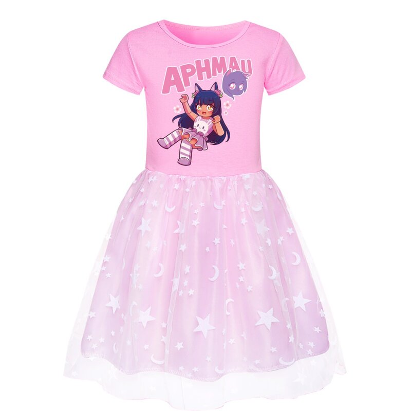 Cute APHMAU Dress Kids Summer Short Sleeve Skirt Baby Girls Lace Pleated Princess Vestidos Children Evening Dresses & Little Bag