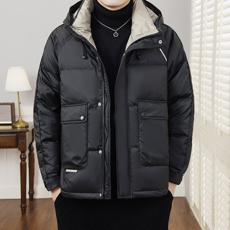 2023 Winter New Men's Fashionable Hooded Down Jacket Trend Men's New Down Jacket Trend Warm and Simple Versatile Cotton Jacket