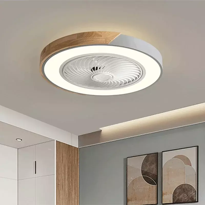 Ventiladores de teto de madeira com controle remoto do aplicativo, ventilador LED quadrilateral redondo, sala de estar, iluminação moderna simples, 110V, 220V, 20in
