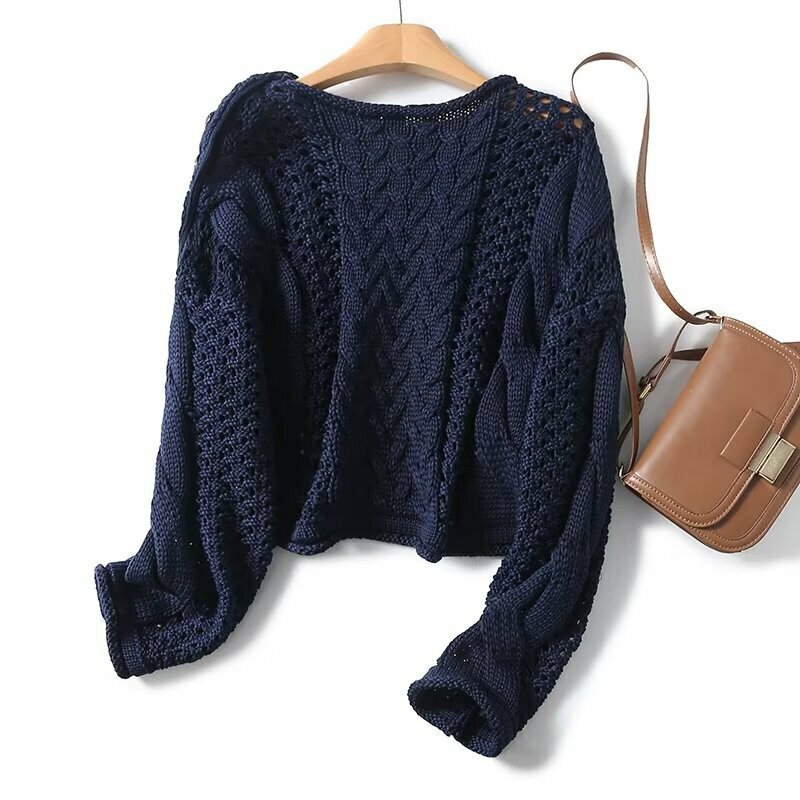 Новый женский короткий свитер во французском стиле с вырезами, вязаный свитер