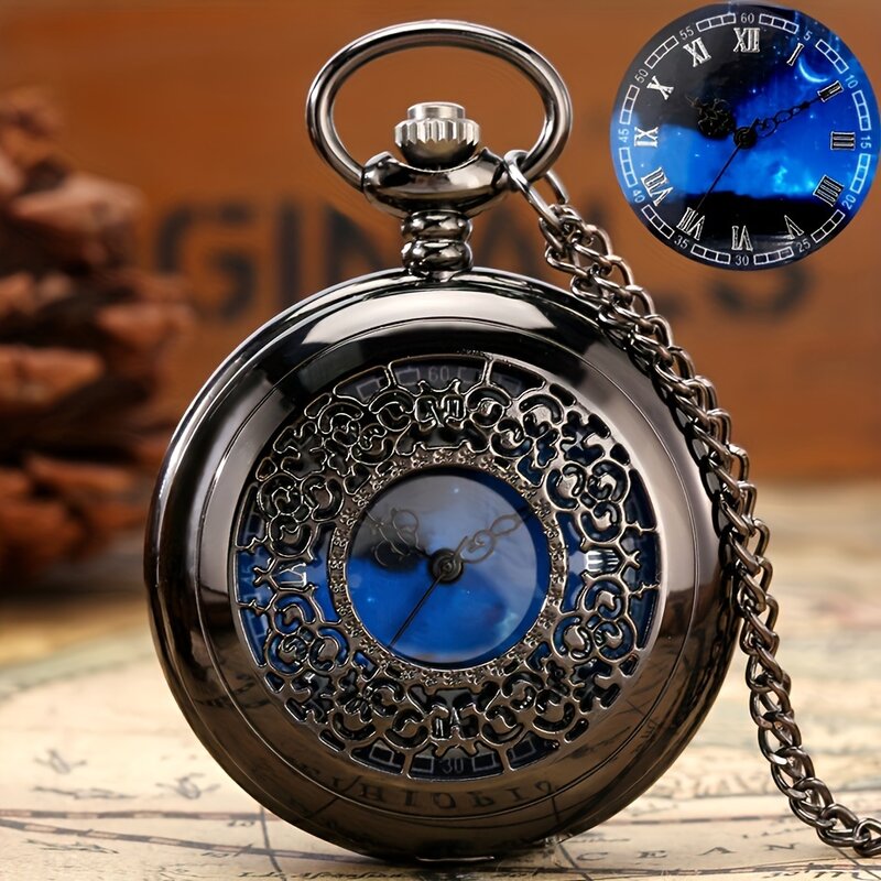 ساعة جيب بنجمة مجوفة منقوشة بالزهور عتيقة ، ساعة جيب بأرقام رومانية يمكن ارتداؤها ، اختيار مثالي للهدايا