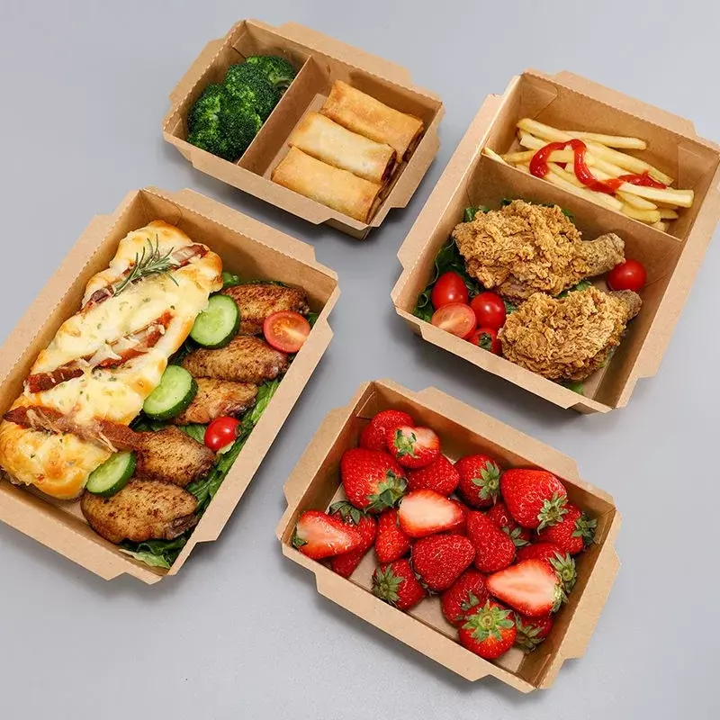 Prodotto personalizzato scatola per il pranzo con finestra trasparente usa e getta insalata per alimenti bento lunch sandwich imballaggio da asporto carta kraft marrone