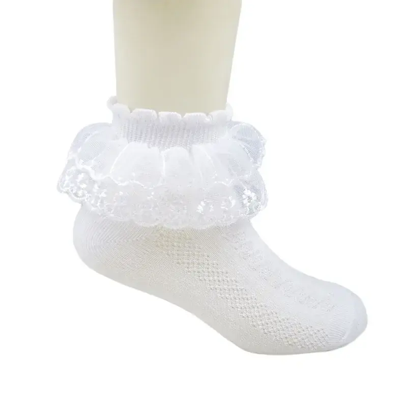 Meninas Lace Mesh Socks, Crianças White Dance Socks, Elementary School Princess Socks