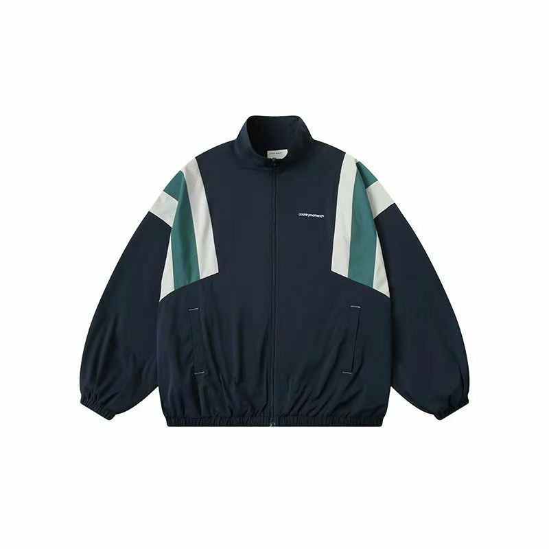 Jaqueta blusão vintage de grandes dimensões para homens e mulheres, casaco casual, contraste emendado, outwear retrô, roupas dos anos 90, primavera, outono
