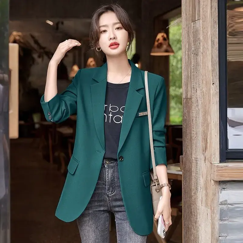 Insozkdg Autumn Green Blazer Women High-End British Style Casual Retro Loose Oversize Streetwear Suit Hot Sale Female Jacket Top