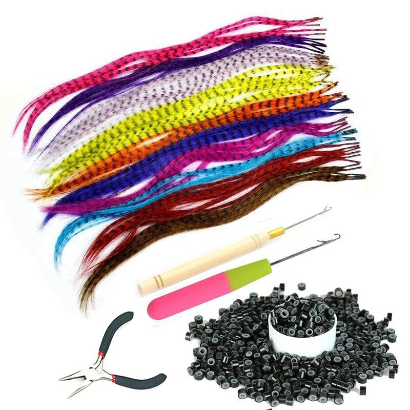 Extensiones de Cabello sintético, hebras de color de pelo falso, plumas de colores falsas, arcoíris por encima de la cabeza