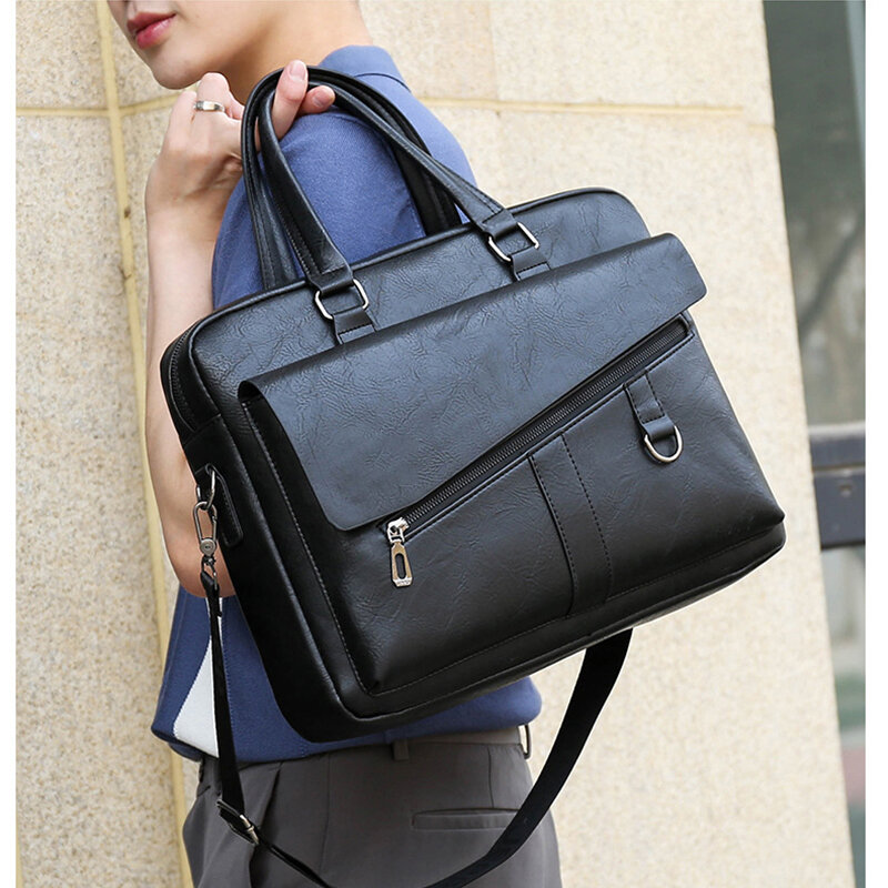 Teczka o dużej pojemności dla mężczyzny ze skóry PU torebka na laptopa dokument na ramię biznesowa torba Messenger torba na co dzień męska