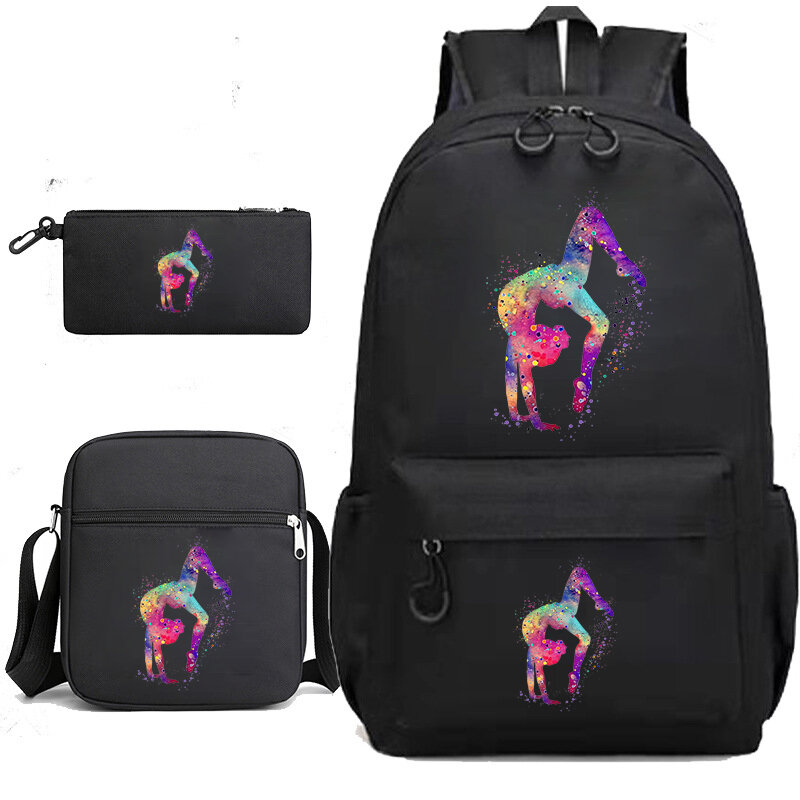 Watercolor Gymnastics Girls Print School Bags for Teenage Girls Bagpack Travel Knapsack Bag School Backpack for College Students