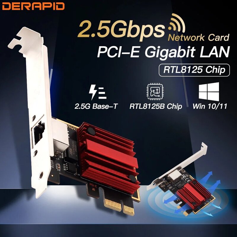 Adaptador de red RJ45 de PIC-E G a RTL8125B, controlador Gigabit Ethernet Lan de 2,5/100/1000 Mbps para PC Win10/11