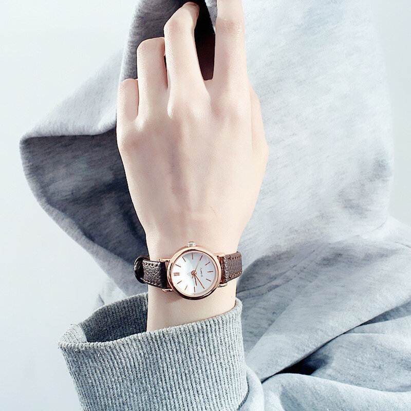Relógio quartzo para senhoras, pulseira de couro, fácil de ler, três mãos, analógico, presente de dia dos namorados para namorada, na moda