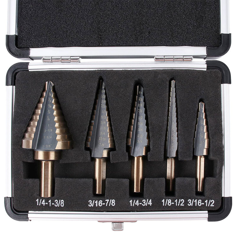 5Pcs  Titanium Step Drill Bit Set stepped Straight Groove Cobalt Multiple Hole cone Metal Hole Saw Cutter Hex Tools