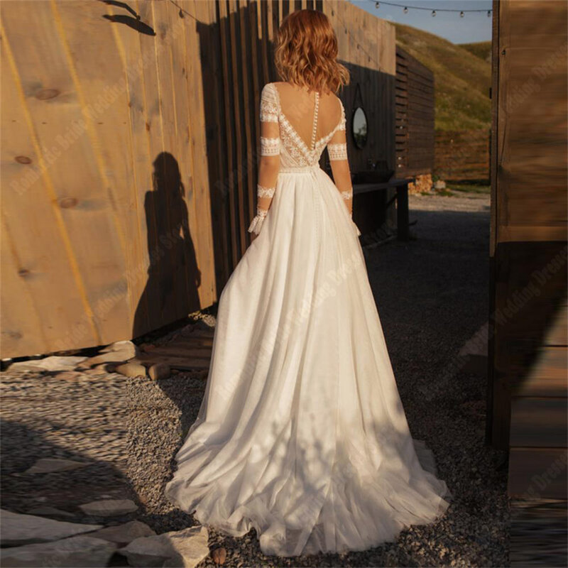 Gaun pengantin A-Line gaya minimalis selebriti gaun pengantin lengan panjang Formal gaun pengantin putri wanita populer baru