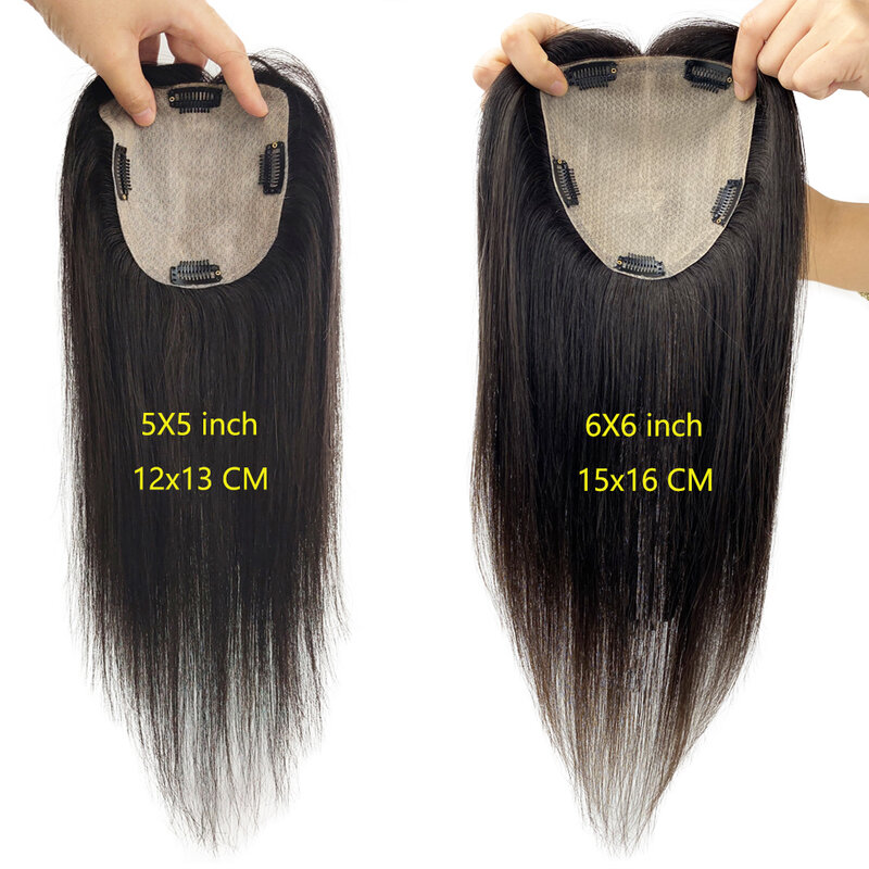 #4/27 Highlight Skin Base Human Hair Topper Virgin European Remy Hair Piece Women Silk Top Toupee with Clips In 12x13cm Overlay