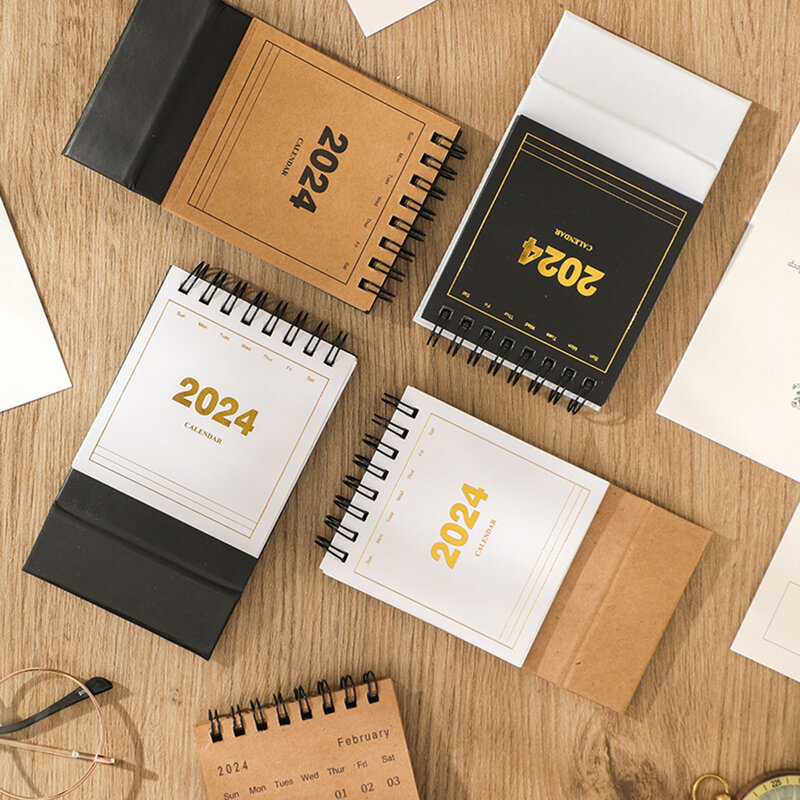 2024 Creative Mini Desktop Small Desk Calendar Student Portable Coil Calendar Planner Notepad Memo Stationery