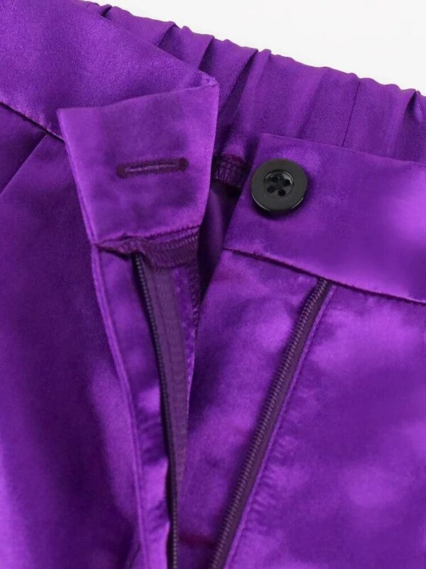 กางเกงขนาดใหญ่พิเศษสีม่วงเอวยางยืด4XL 3XL กางเกงออกงานค็อกเทลตอนเย็นแนวสตรีทพร้อมกระเป๋าสำหรับผู้หญิง2024ใหม่