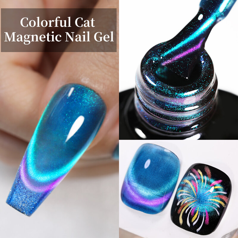 LILYCUTE 7ML Double Light Cat Magnetic Gel Polish Nail Art Sparkling Rainbow Gel Nail Polish Semi permanente UV Magnet Gel Esmalt