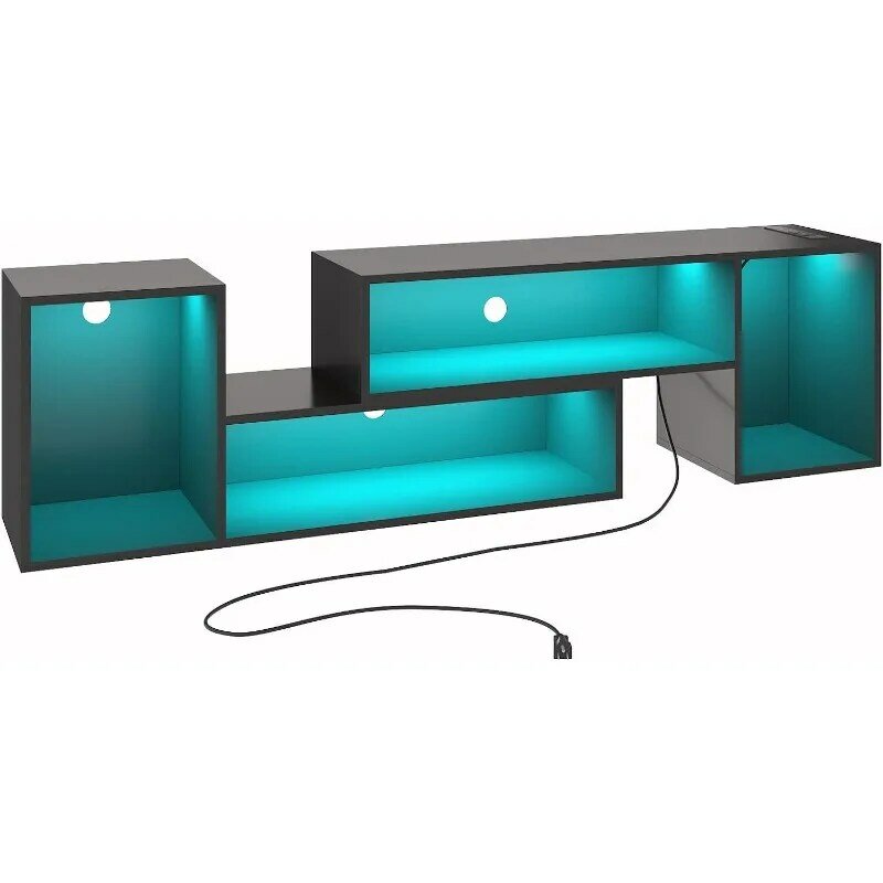 TV Stand, Deformable TV Stand with LED Lights & Power Outlets, Modern TV Stand for 45/50/55/60/65/75 Inch TVS, Gaming