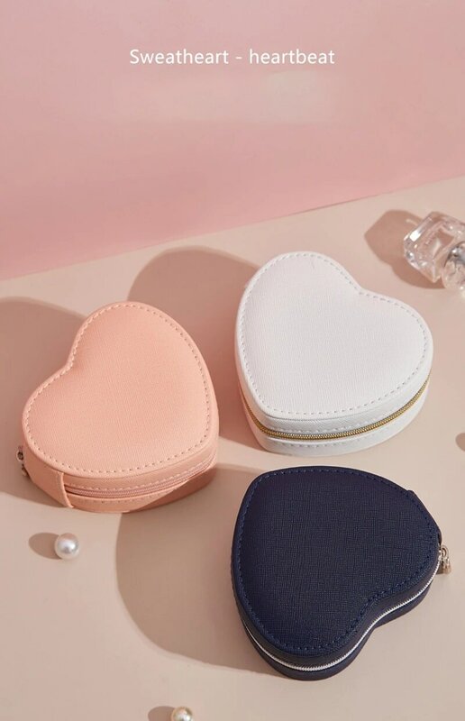 Heart Shape Jewellery Box Travel Portable Earring Ring Necklace Storage Organizer PU Leather Women Girls Jewelries Display Case