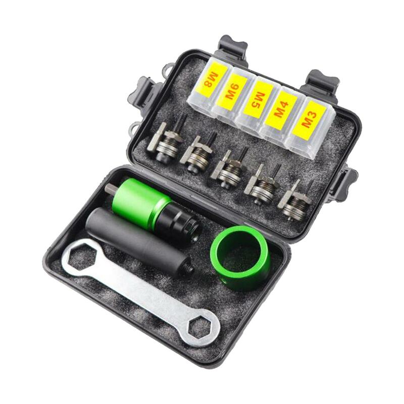 電気リベットナットドリルアダプター、接続セット、コードレス電気ドリル用耐久性、挿入ナットリベット、ハンドツール、m3、m4、m5、m6、m8