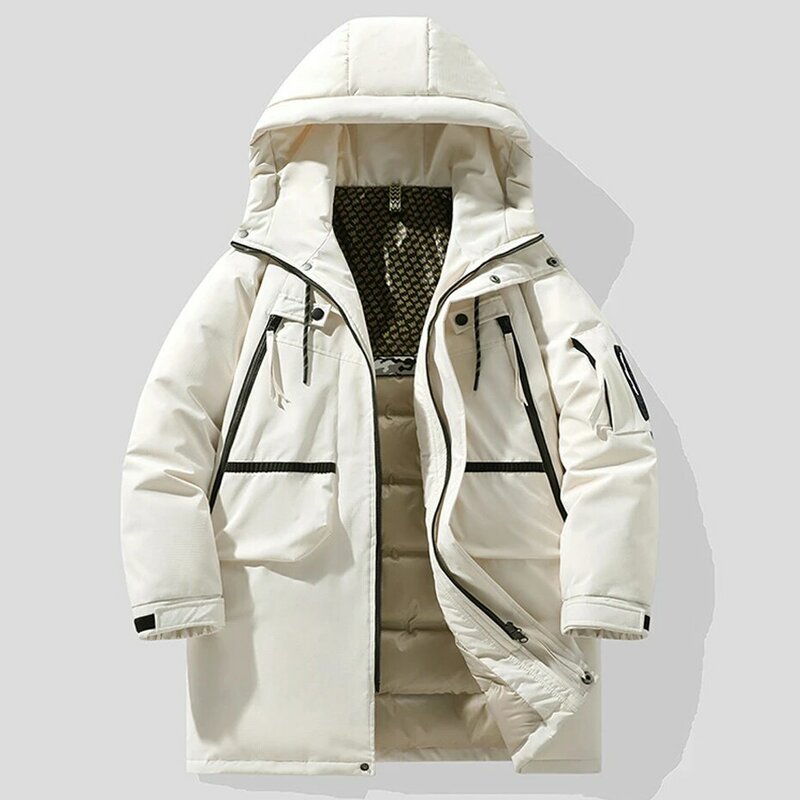 Jaqueta casual grossa e quente com capuz acolchoado, cor sólida, casacos para baixo, moda masculina, inverno