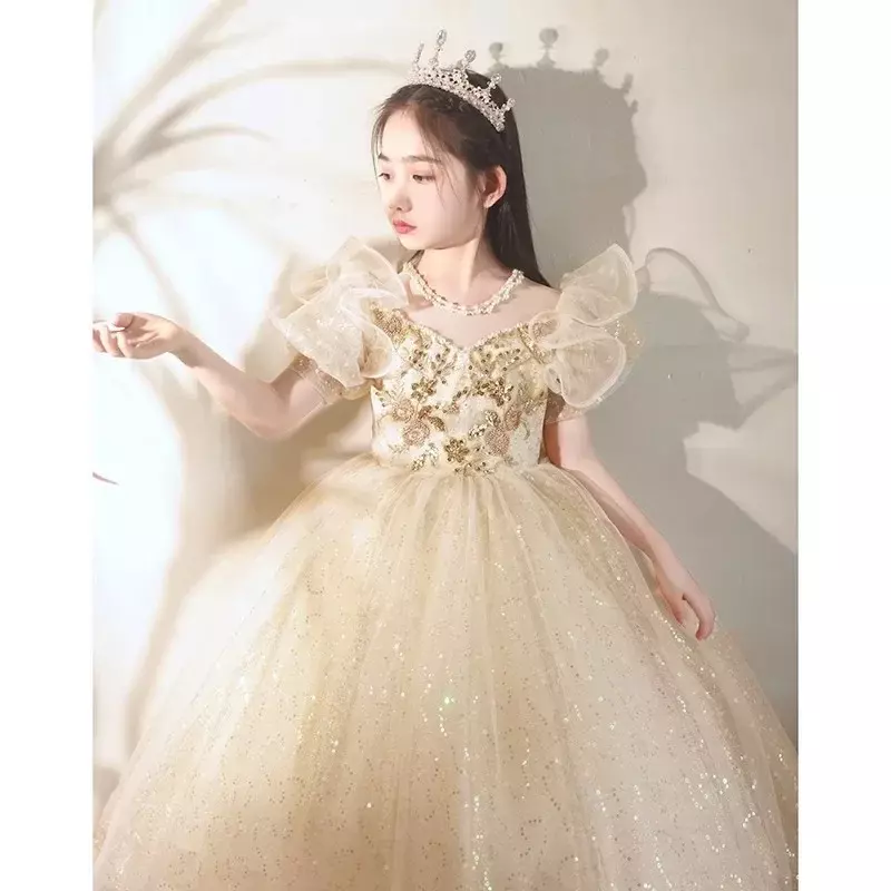 Children's Princess Dress Little Host Piano Performance Evening Dress Girl's Birthday Flower Girl Wedding Fluffy Gauze