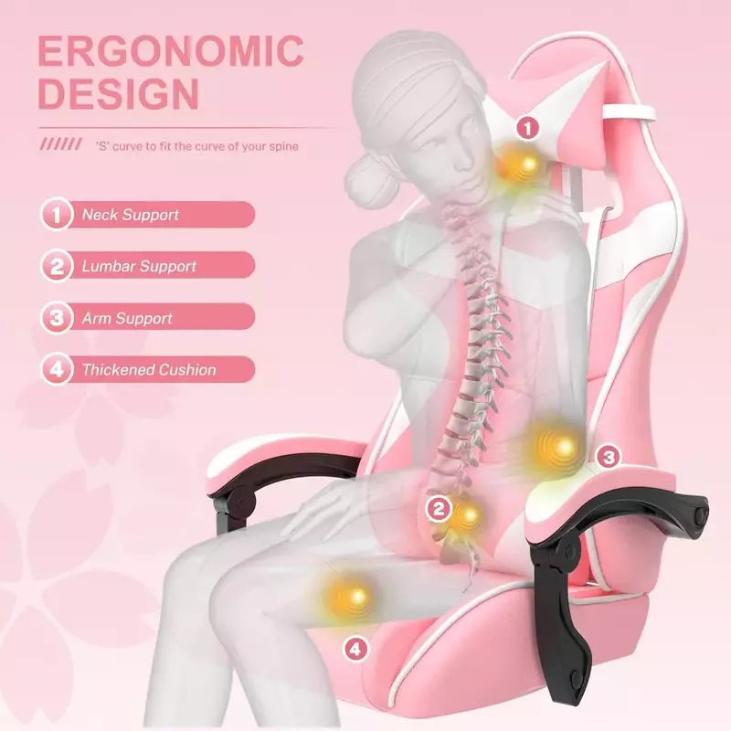 Chaise de gaming rose avec repose-pieds réglable, fauteuil d'ordinateur pour petite amie, chaise de jeu, bureau de joueur, épouse et amour