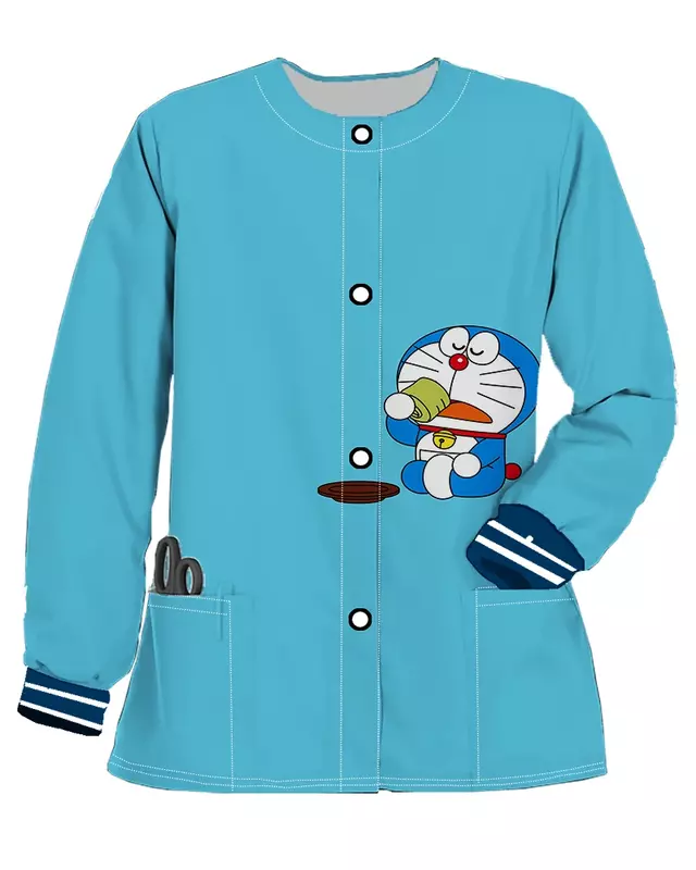 Cardigan Japan Pocket Demi-season Jackets for Women Clothes Nurse Plus Size Outwears Long Sleeved 2023 Korean Autumn Short Coat