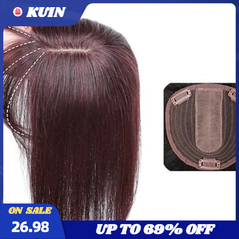 Kuin-Peluca de cabello humano con Base de seda Natural para mujer, con flequillo postizo, extensiones de cabello, #613
