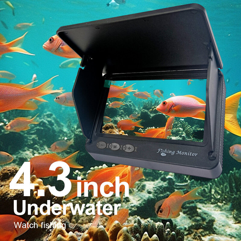 Localizador portátil da profundidade dos peixes com visão noturna, LCD subaquático, câmera portátil da pesca, 220 °, 1080p, 4,3"