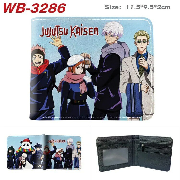 Jujutsu Kasen dompet pendek kartun, dompet koin Anime dengan tempat kartu