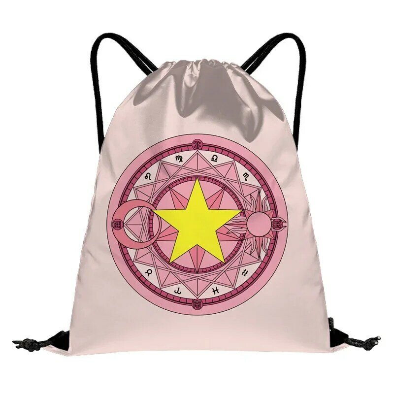 Anime Sakura Card Captor Sling Shopping Bags Drawstring Double-shoulder Backpack