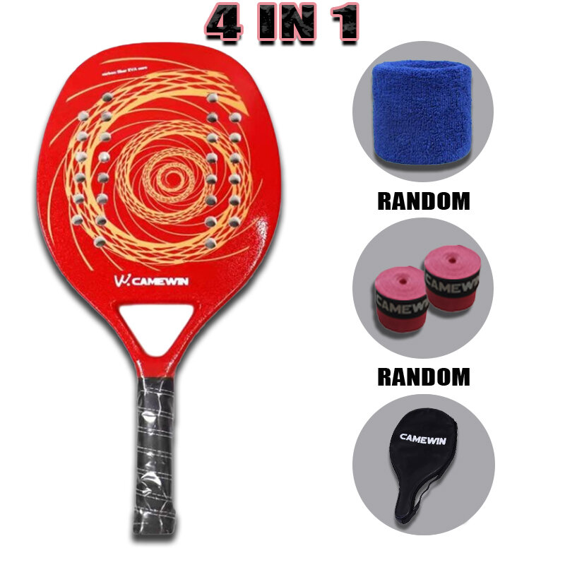 Camewin Adult Professional Full Carbon Beach Tennis Racket 4 IN 1 Soft EVA Face Raqueta With Bag Unisex Equipment Padel Rackets