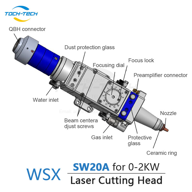 Tochtech Wsx Fiber Lasersnijkop Sw20a Voor 0-2kw Handmatige Focus F125/150/200Mm Focusseerlens