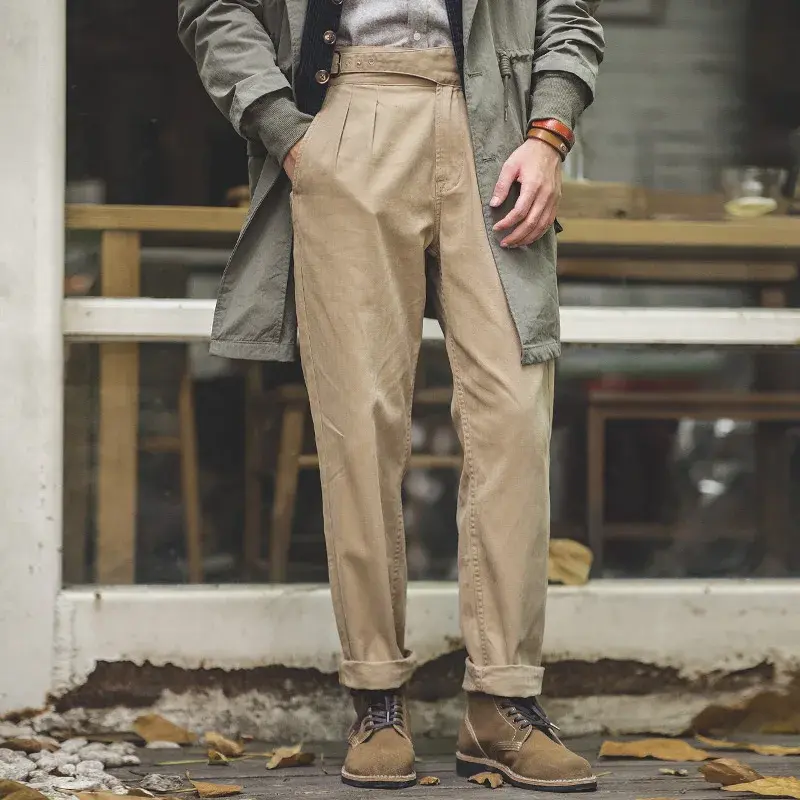 Maden Elastic Casual Pants Men's Cargo Work Pant Vintage High Waist Classic Straight Trousers Autumn Winter Male New Bottoms