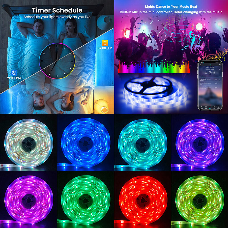 LED Strip Lights RGB 5050 1M-20M Led Strip Lighting Music Sync 16 Million Colors Luces Led Ribbon Room Decoration for Party Home