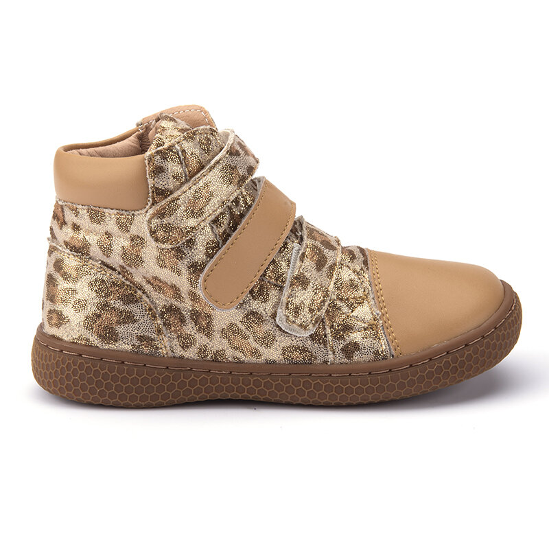 PEKNY BOSA-Botas de leopardo para niño y niña, zapatos tobilleros de cuero de fondo suave, con dedos anchos, descalzos