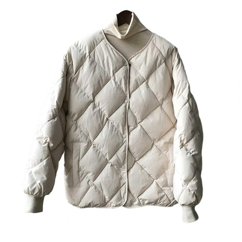 Женское пальто с подкладкой на осень и зиму, теплая плотная женская верхняя одежда, однобортная Мягкая Повседневная Женская хлопковая куртка с ромбовидным узором
