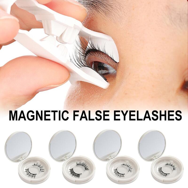 Bulu mata magnetik alami 3D dengan 4 bulu mata magnetik, alat kosmetik portabel dapat digunakan kembali