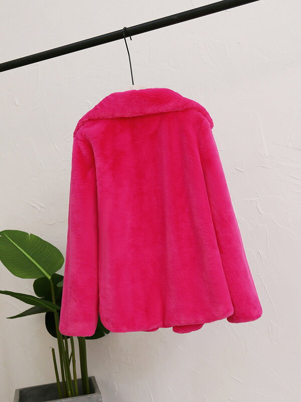 Zadorin-女性の冬の毛皮のコート,ピンクのふわふわの毛皮,無地,偽の毛皮,テーラードジャケット
